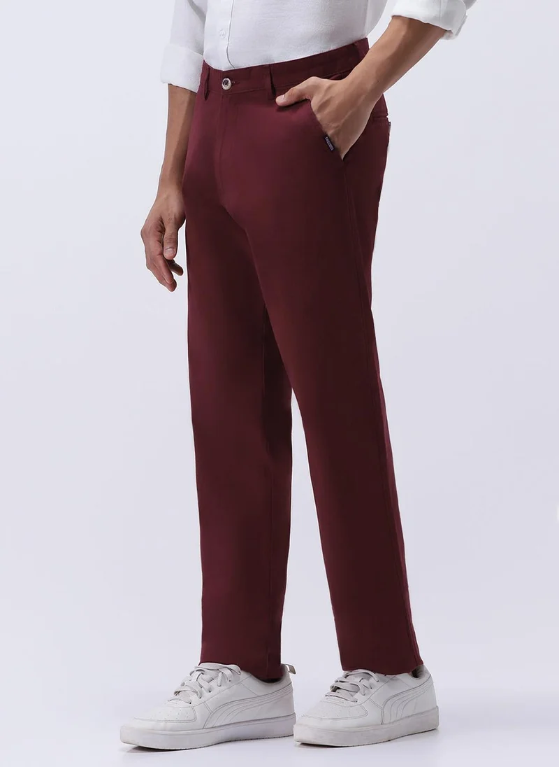 أوربانو فاشن Urbano Fashion Men's Dark Maroon Cotton Regular Fit Casual Chinos Trousers Stretch